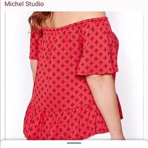 Michel Studio Red Peasant Bardot Off Shoulder Romantic Top Size 2X